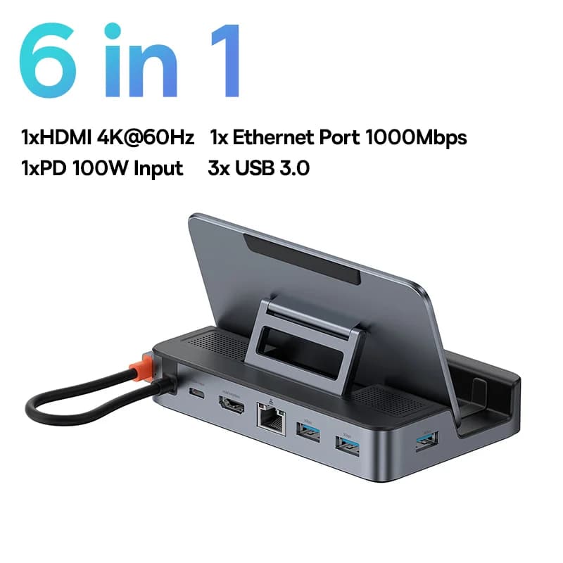 6-in-1 USB-C dokstacija ar 4K HDMI
