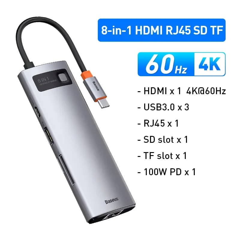 4K 60Hz USB-C hub ar HDMI, Ethernet un 100W PD